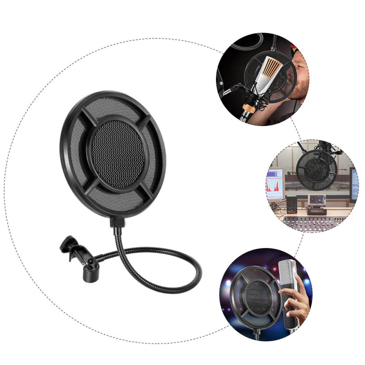 Protector de Micrófono Antiviento Negro Filtro de Pantalla para Saliva y Ruido Cubierta Resistente y Giratoria para Transmisión y Grabación Uso Profesional para Cantantes y