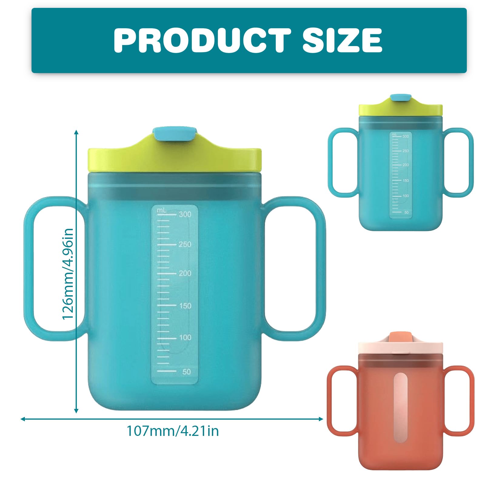 2 kubki z dzióbkiem dla seniorów: kubki do picia z uchwytem i tulejką, 300 ml, szczelne kubki dla osób starszych, dla seniorów, dorosłych (niebieskie, pomarańczowe)