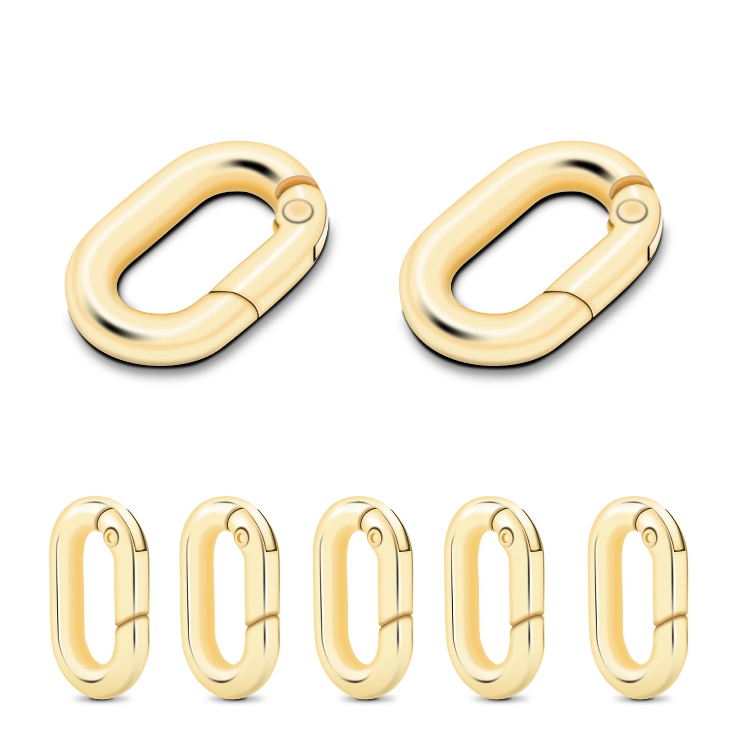 10Pack 5/8 Inch Small Oval Carabiner, Metal Spring Tiny Carabiner Clips for Paracord Keychain Lanyard, Car Key Rings, Dog Tag Clip, Pets Collar Buckles, Purse Keychain Replacement (Light Gold)
