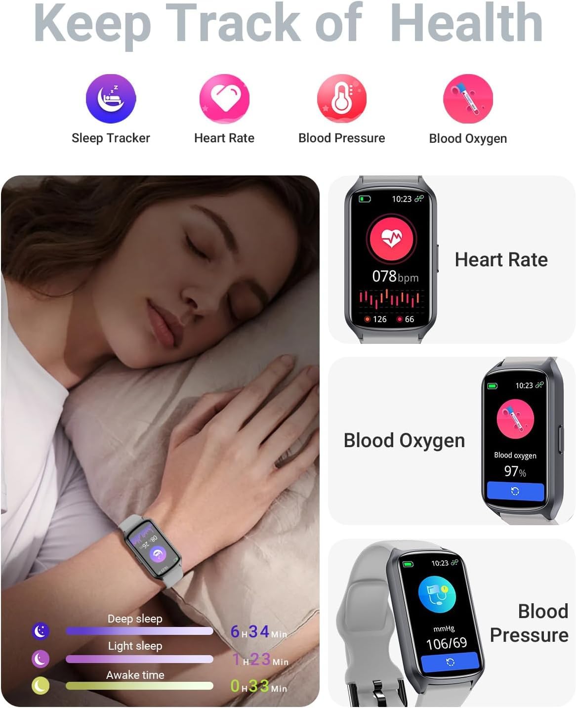 Fitness Tracker Damen Herren, 5ATM Wasserdicht, SpO2, Herzfrequenz, Schrittzähler, 7 Tage Akku