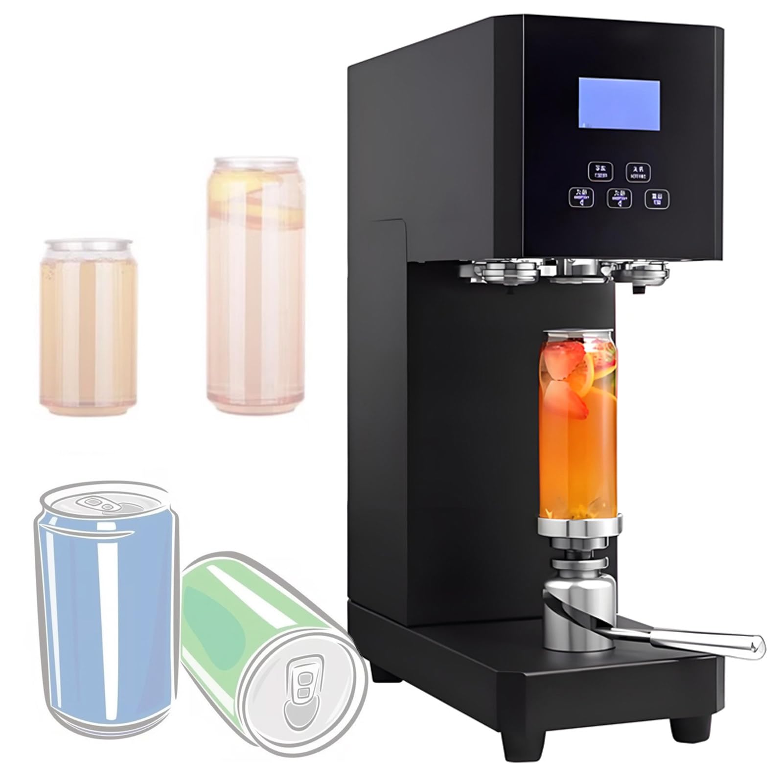 AYCDL Beverage Seal Machine, 370W Commercial Soda Can Sealer with LED Display, Semi-Automatic Cup Bottle Sealer Machine, for Cafes Bars,Black