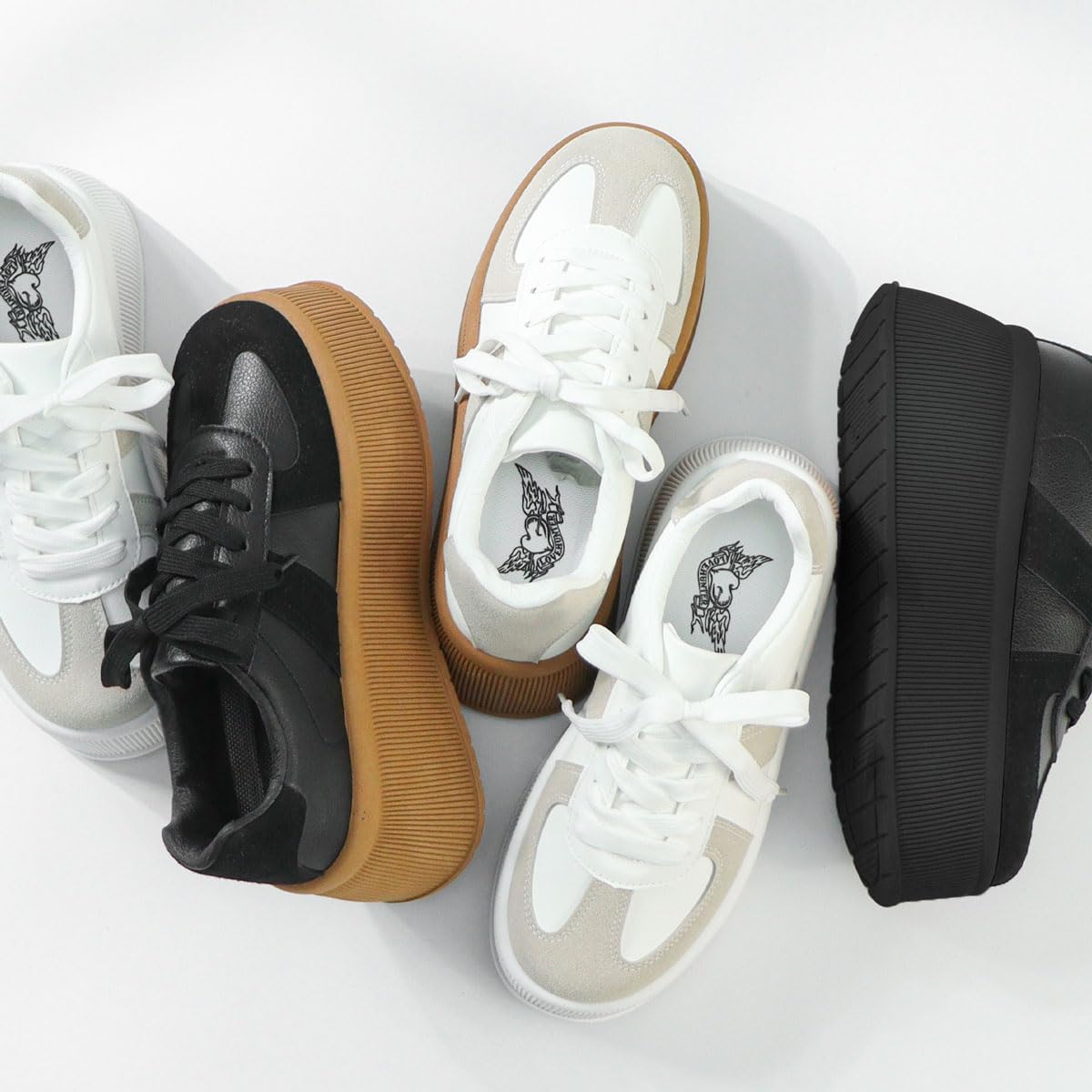 [ラブハンター] スニーカー レースアップスニーカー ローカット 厚底 7cm ウェッジソール リブソール プラットフォーム ユニセ