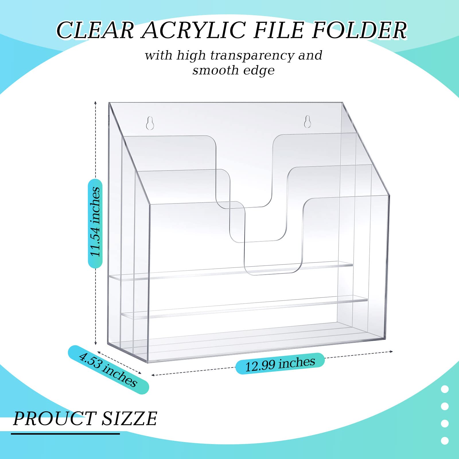 Pasimy 5 Pcs Acrylic File Organizer Horizontal Triple File Folder Wall Mount Paper Holder Tray Clear Desk Organizers and Accessories for Office Home School Document Letter Mail Magazine Organization