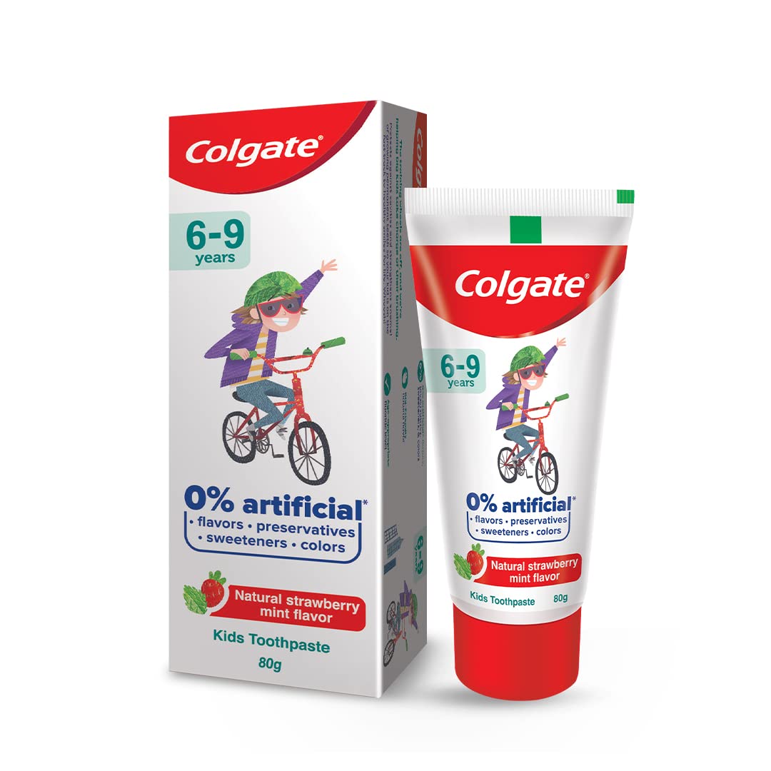 Kids Toothpaste with 0% Artificial Preservatives, Colours, Sweeteners for Whitening (6-9 Years, Natural Strawberry Mint Flavour - 80g Tube)