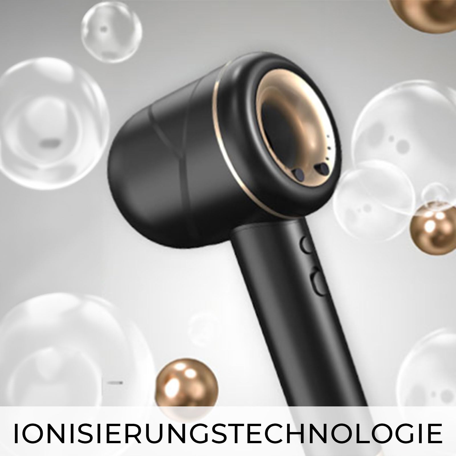 Intelligenter Haartrockner Ionen Air Essence MistralBlow iQ Ionic Gold&Black, Föhn mit diffusor, Haarföhn, Hair Dryer, Funktionen für schnelles und geräuscharmes Styling