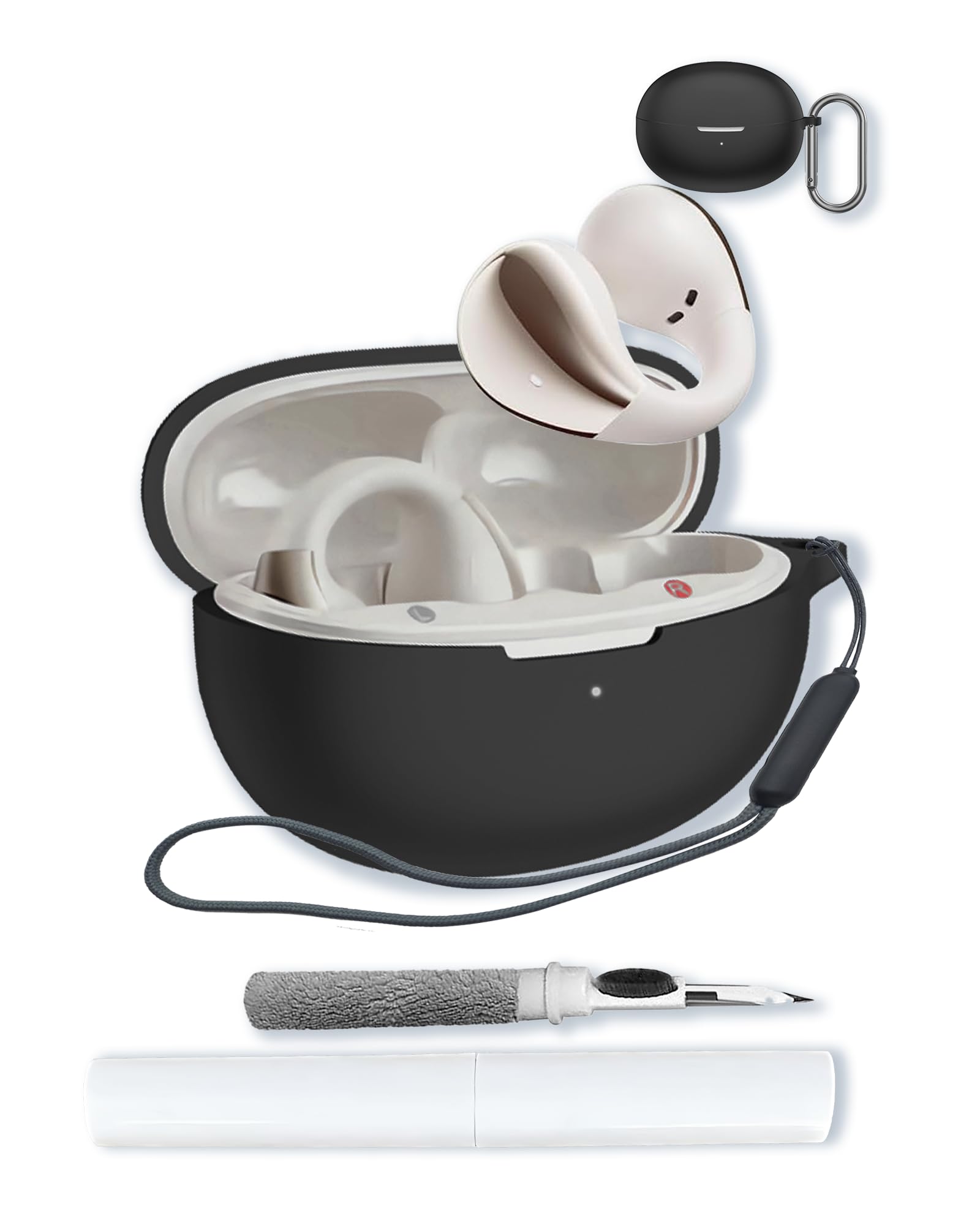 Case for QCY Crossky C30 Open Ear Headphones,Soft Protective,Shockproof, BOVUGAC Silicone Case Cover with Keychain & Cleaning Kit & Lanyard-Black