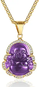 P.BLAKE Laughing Buddha Buddah Necklaces For Women Men, Ice Out Buddha Pendant For Men Women with Stainless Steel Gold Chain 24 inches