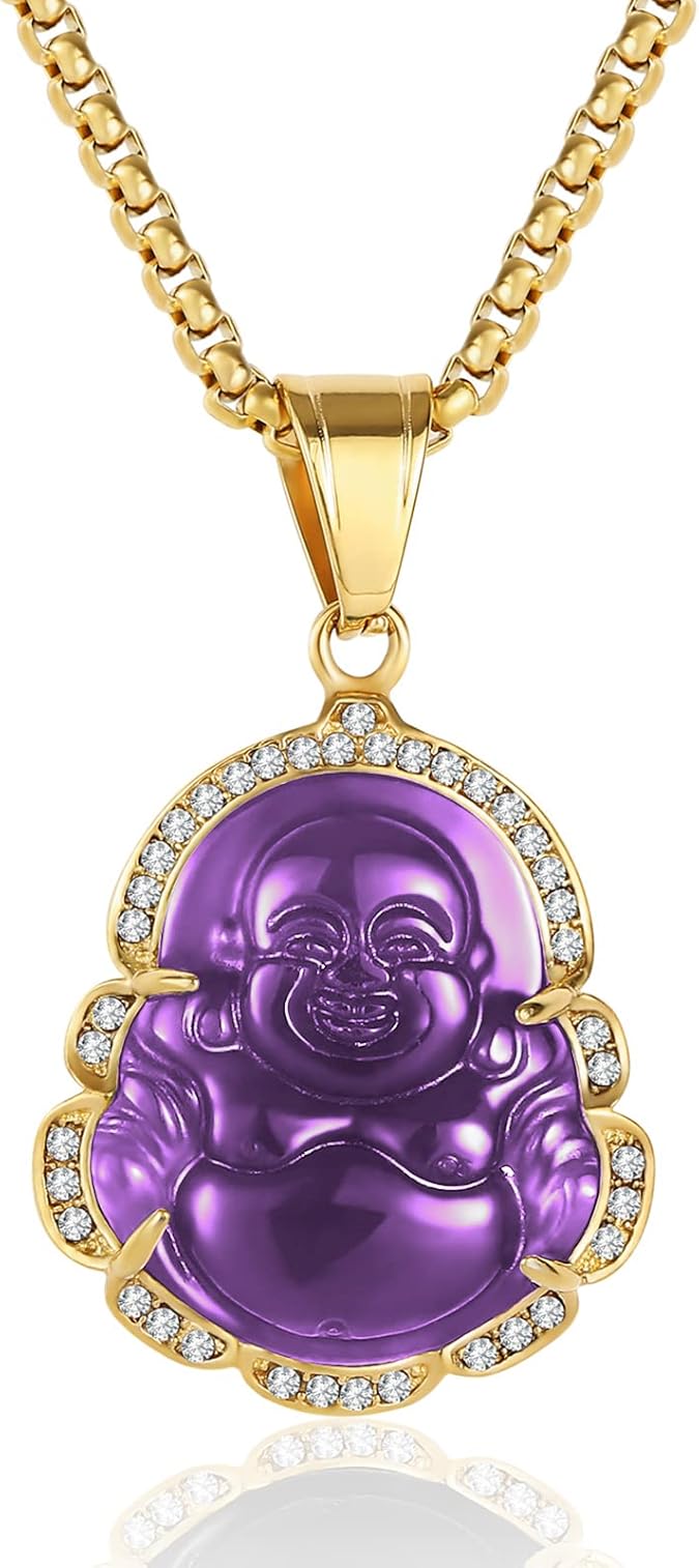 P.BLAKE Laughing Buddha Buddah Necklaces For Women Men, Ice Out Buddha Pendant For Men Women with Stainless Steel Gold Chain 24 inches