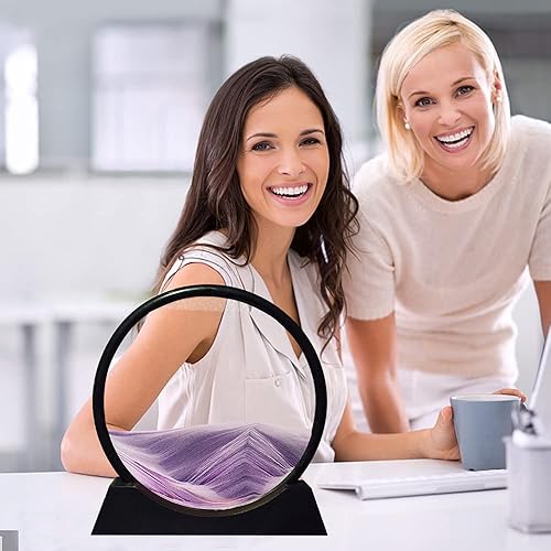 Miniatura 6 de ANBOER - Marco redondo de vidrio con arena movediza diseño 3D de mar profundo, paisaje de arena relajante para escritorio, hogar, oficina, trabajo y