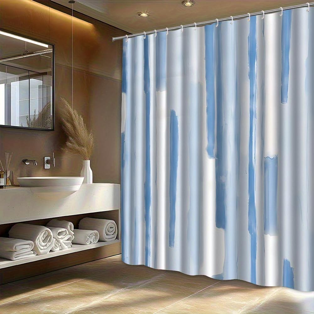 Tenda da doccia con stampa a fantasia azzurra, in tessuto di poliestere impermeabile, ideale per il bagno, con ganci per appendere la tenda e il paravento per la vasca da bagno (220x240 cm/LxA)