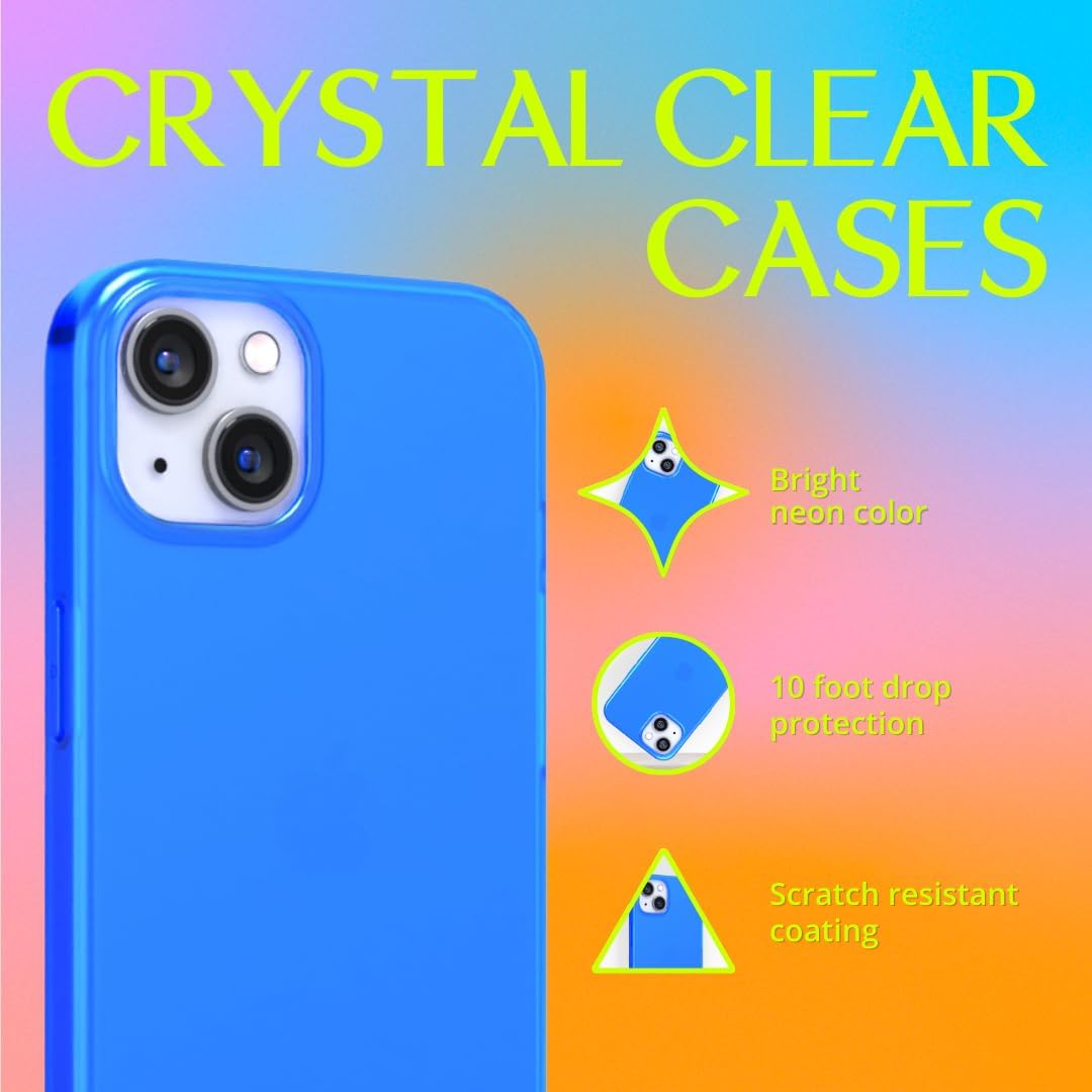 FELONY CASE for iPhone 13/14 - Neon Blue Clear TPU Protective and Polycarbonate Shock-Absorbing Bright Cover - Crack Proof with a Gloss Finish - Full iPhone Protection