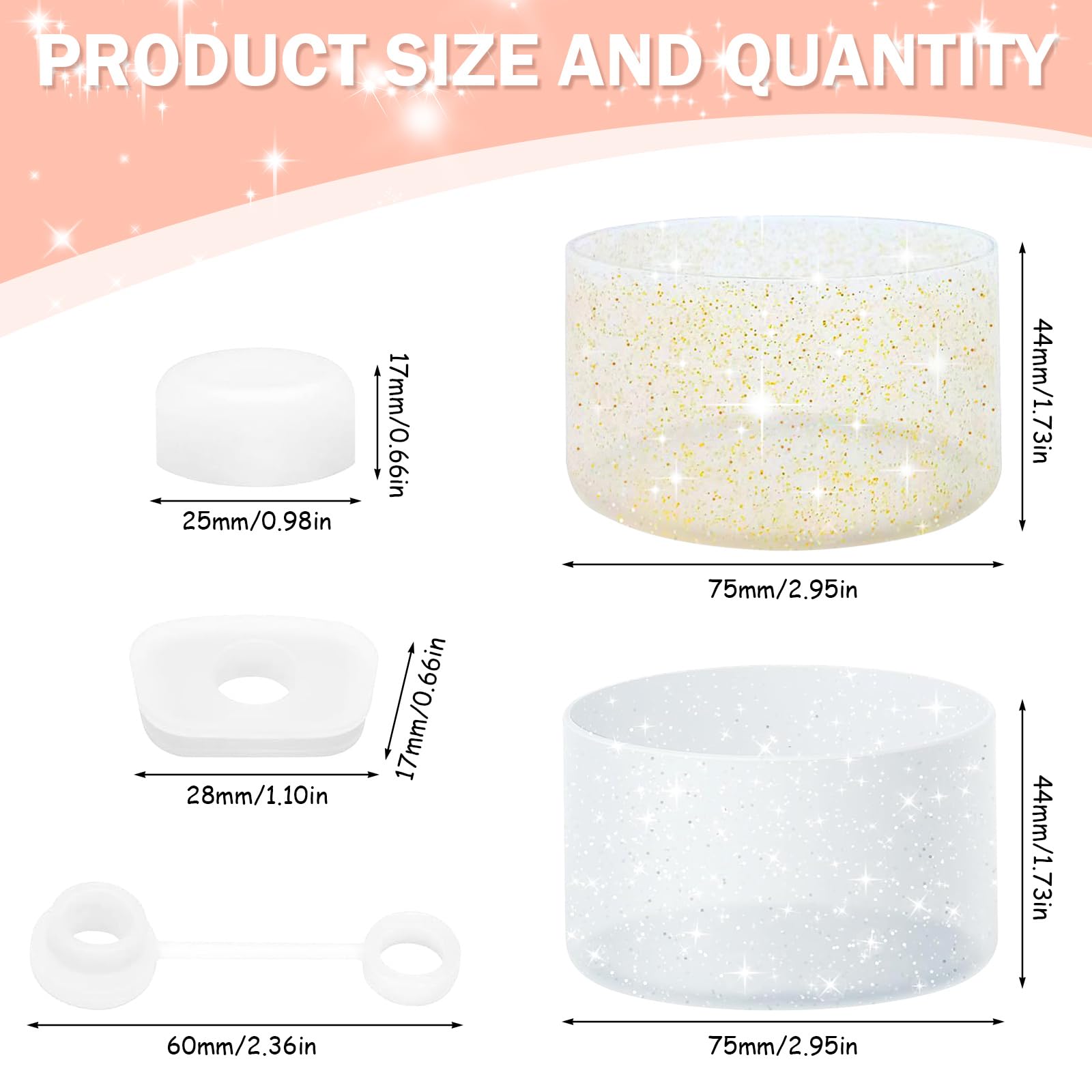 5 Accessori In Silicone Per Stanley Cup - Protezione Fondo, Antigoccia, Decorazioni Glitter - Foto 7