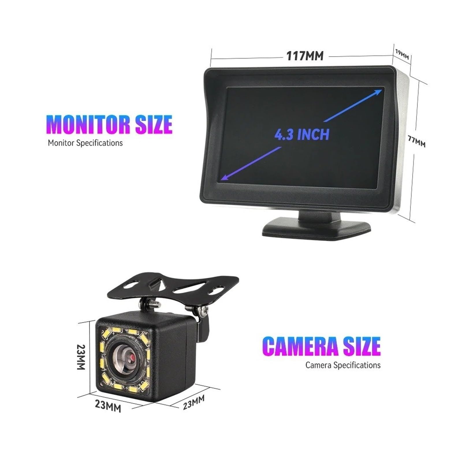 Cámara Visión Trasera Monitor para Estacionamiento Cámara Visión Trasera Visión Nocturna Impermeable Pantalla LCD TFT 4,3" para Marcha Atrás Cámara Trasera