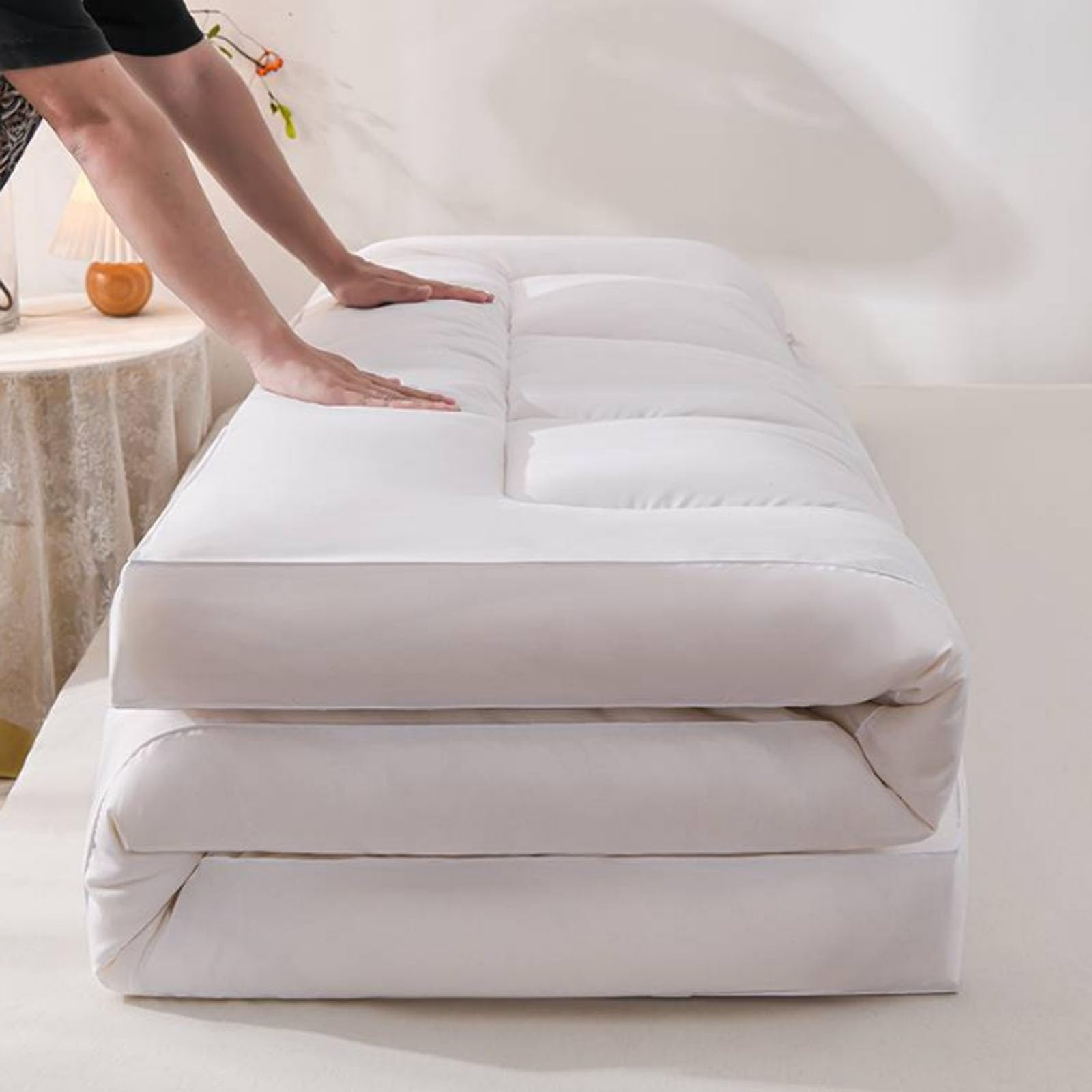 Materasso futon Giapponese Trapuntato Spesso, Versatile Materasso da Pavimento per Soggiorno, Campeggio e Viaggio(White,90 * 190cm)