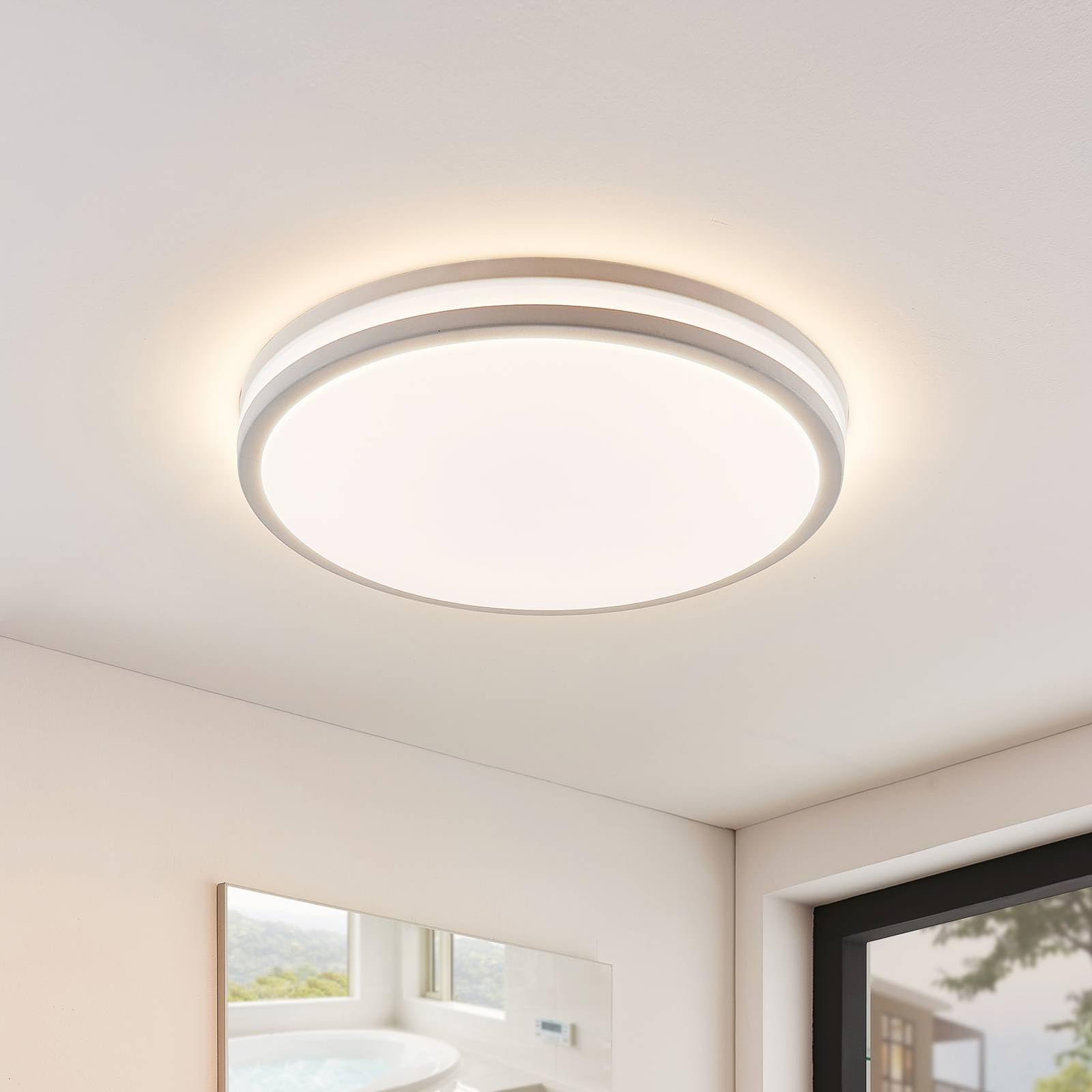 Lindby Bombillas LED lámpara de techo en blanco, regulable plafón redondo | lámpara de salón, moderno, cct, 3000 k blanco cálido - 6000 k luz, con mando a distancia para cuarto de baño, pasillo