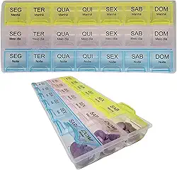 Porta Comprimidos Semanal Manhã Tarde Noite 7 Dias - Caixa Organizadora de Remédios Viagem, Grande, Separador, Estojo para Medicamentos | Premium InoVibes