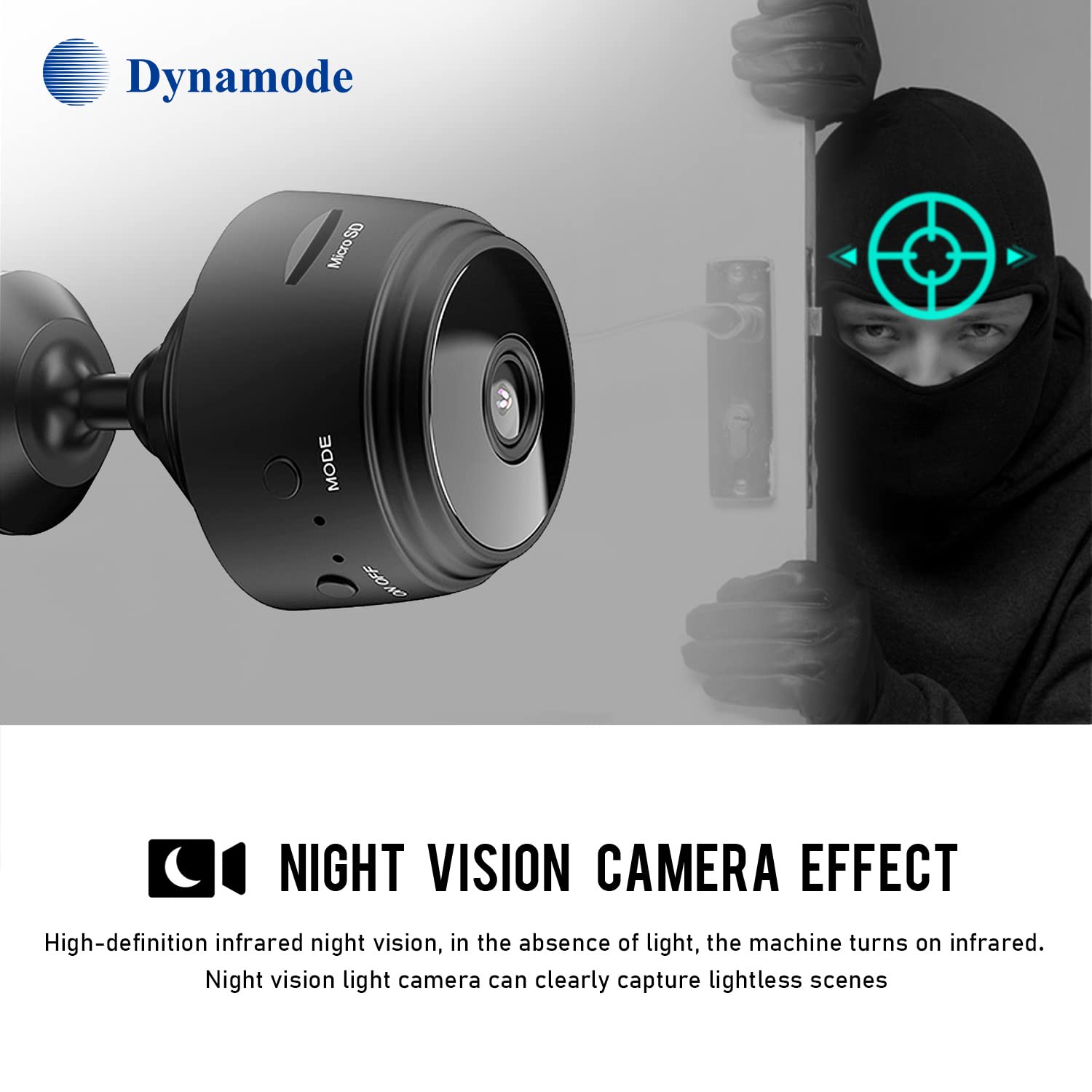 Dynamode Cam-c90 Caméra sans fil WiFi Cctv Ip 1080HD avec détection de mouvement et capacité d'enregistrement à distance ou autonome avec un emplacement de mémoire Micro SD (jusqu'à 128 g)