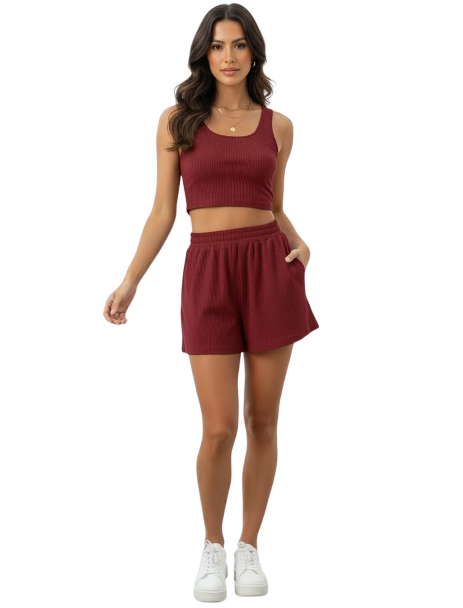 kodila enterprise Women's Polyester Co Ord Set with Vest Top & Shorts Round Neck Sleeveless Solid Pattern Thigh Length Classic Style and Regular Fit | Shorts for Womans-picture-18