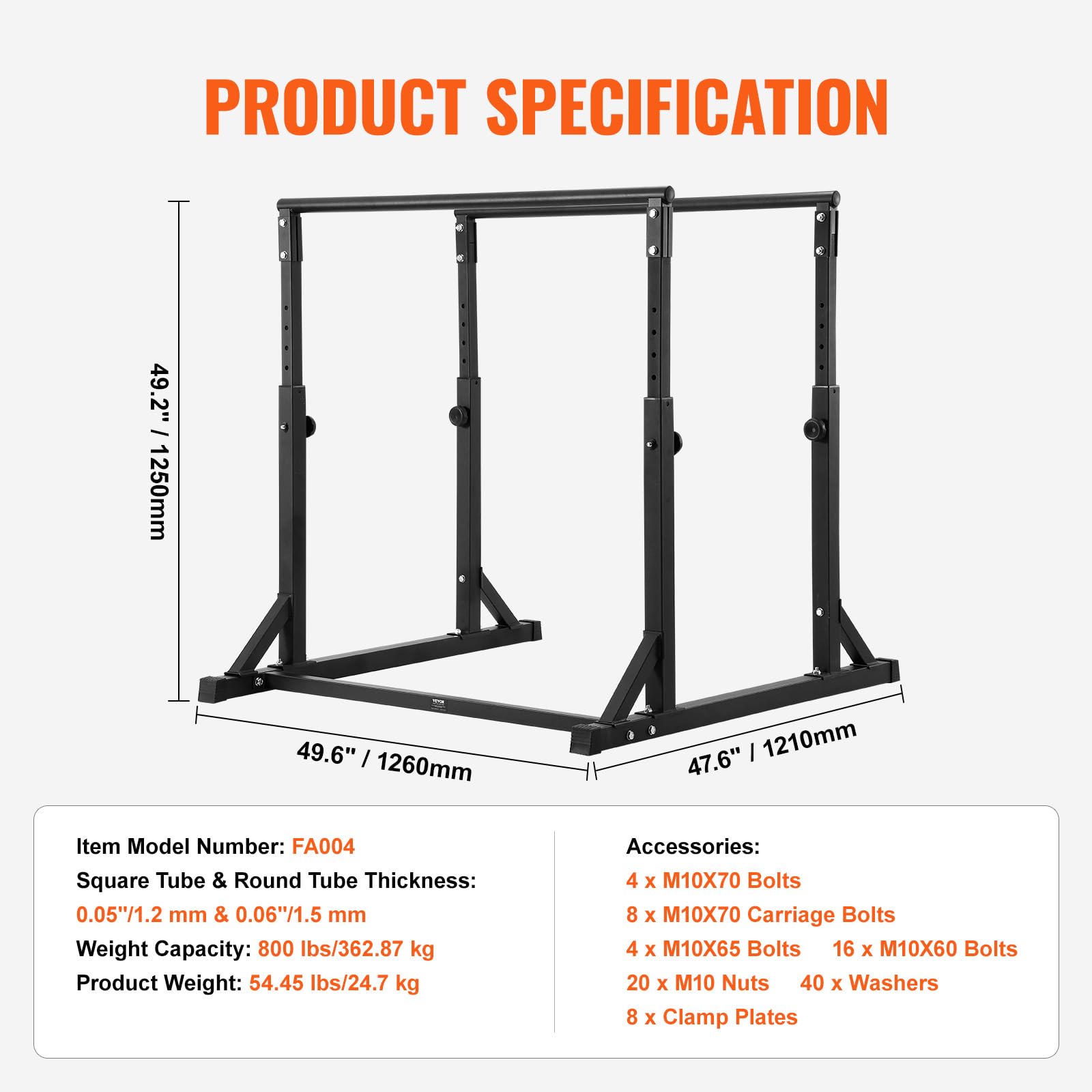 VEVOR Barre per Allenamento Fisico Stazione Altezza Regolabile, capacità di 800 Libre, Stazione per Allenamento Fitness, Stabilizzatore, Parallele per Push Up, Barre Parallele