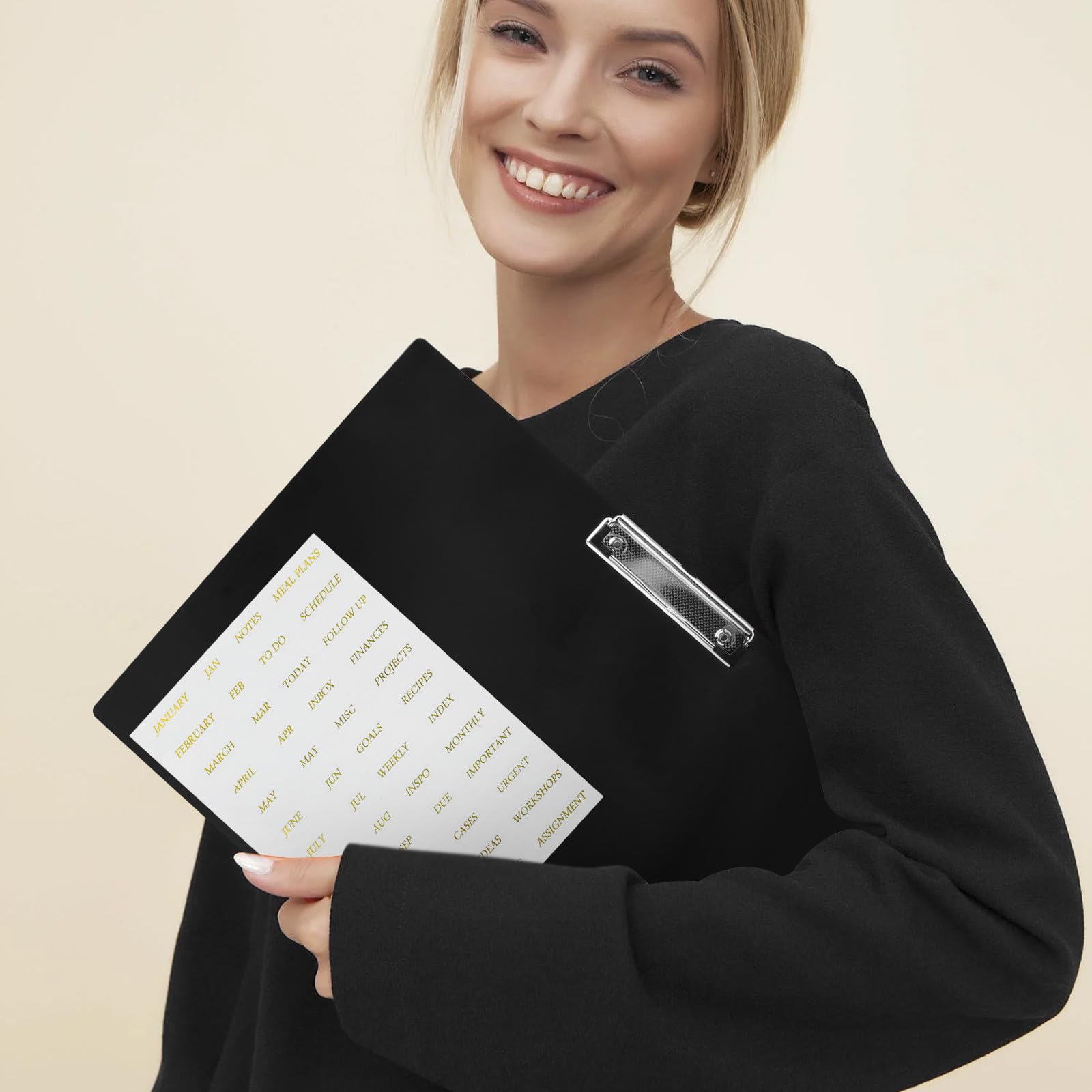 Separadores de Carpeta de 7 Hojas Transparentes A7, Divisores de Página de PP Mate 6 Agujeros, Pestañas Doradas para Cuadernos y Archivos de Oficina