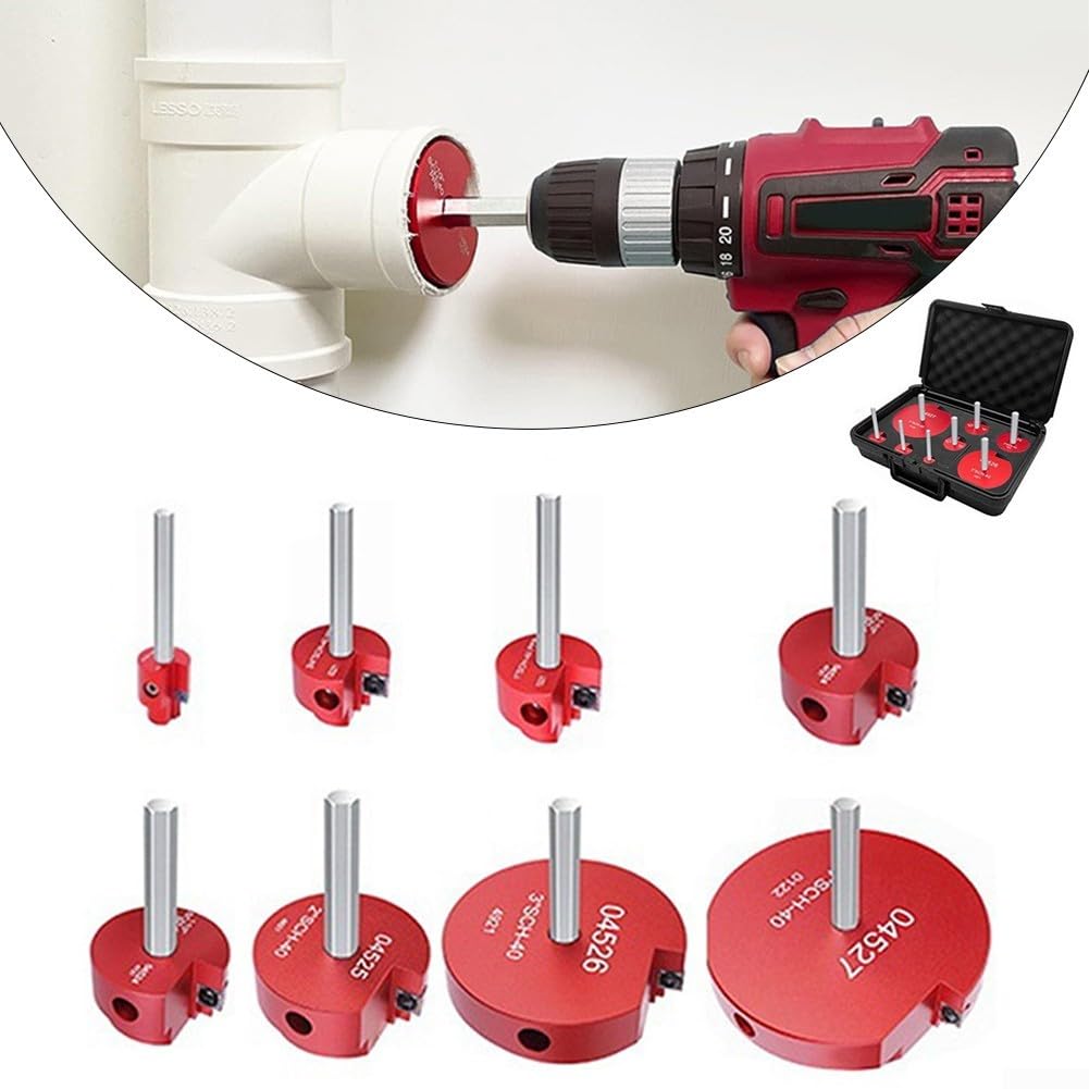 Kit de escariador de tubos de PVC, juego de escariadores de tubos de PVC de 8 piezas con cuerpo de aluminio e insertos de corte de carburo, diseñado para quitar accesorios de PVC ABS, compatible con