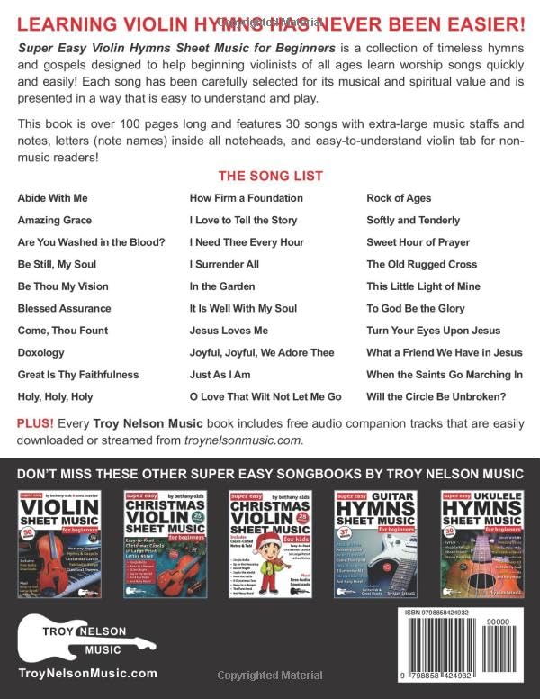 Super Easy Violin Hymns Sheet Music for Beginners: 30 Popular Praise and Worship Songs in Big Letter Notes, Violin TAB + FREE Audio (Large Print Letter Notes Sheet Music) - Image 2