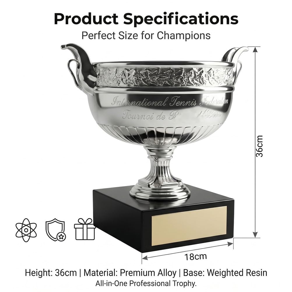 Grand Slam Tennis Trophäe Replik, French Open Stil Musketeers Cup Sammlerstück, Meisterschaft Pokal Modell, Geschenk für Tennisfans, Display Deko für Schreibtisch Büro oder Clubhaus