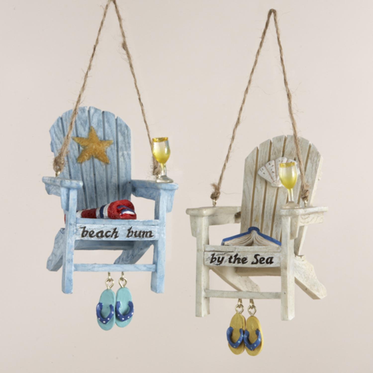 pack of 12 "beach bum" and "by the sea" lounge chair christmas pendant ornaments