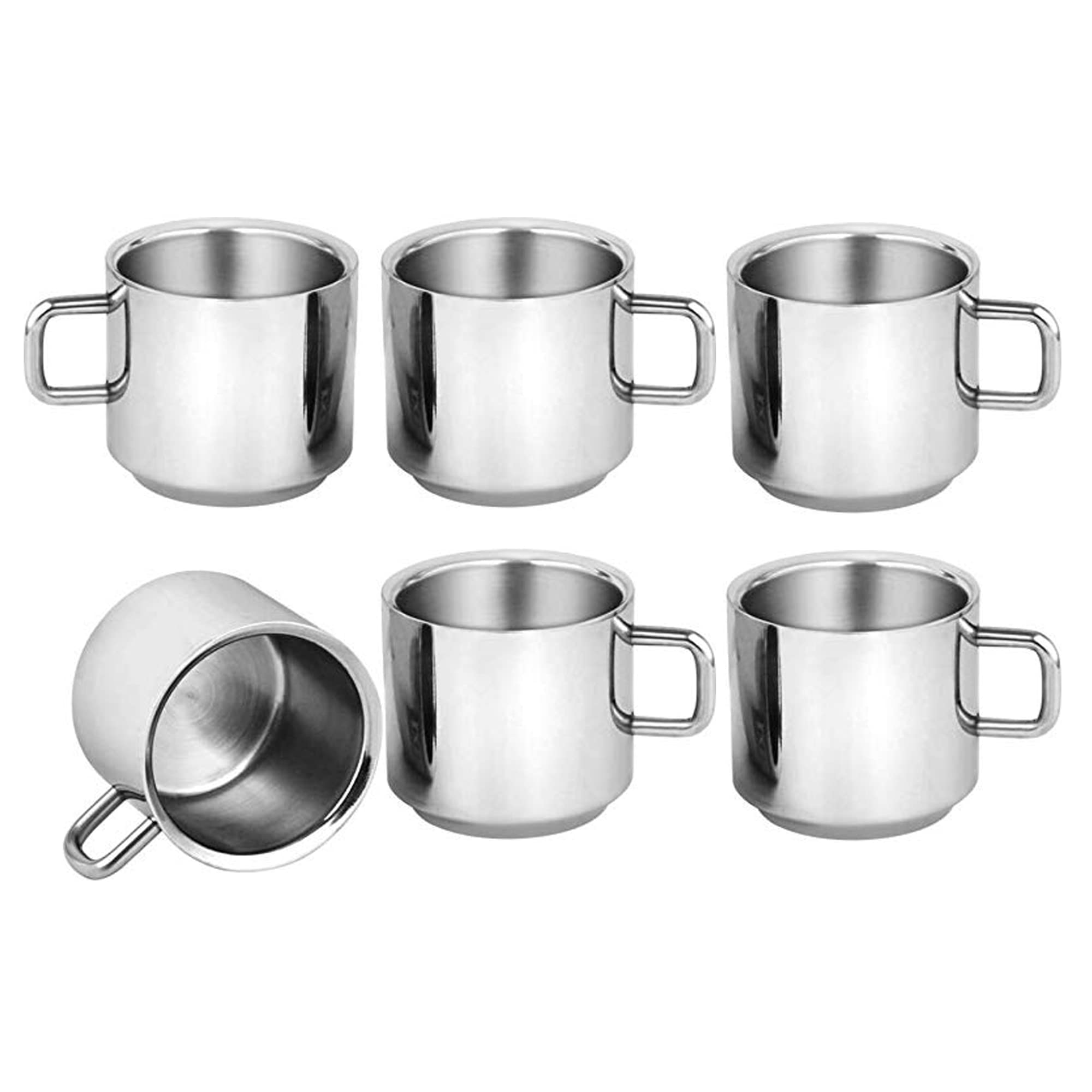 Dr. WaterR Stainless Steel Double Wall Tea Cup Set, Capacity 100ml Each,Inside Hot Outside Cool, (Pack of 6)