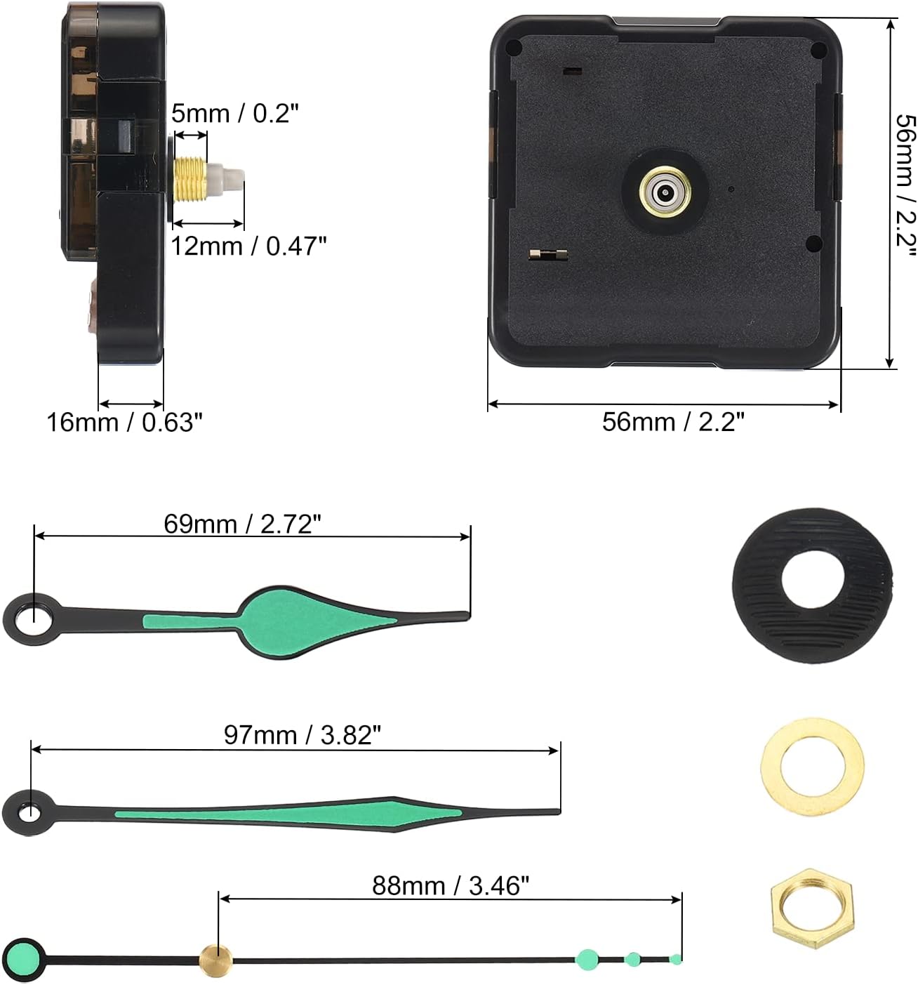 Clock Mechanism Replacement, 1 Set Quartz Clock Mechanism Battery Operated DIY Wall Clock Hands and Motor Kit Movement DIY Repair Parts, Green