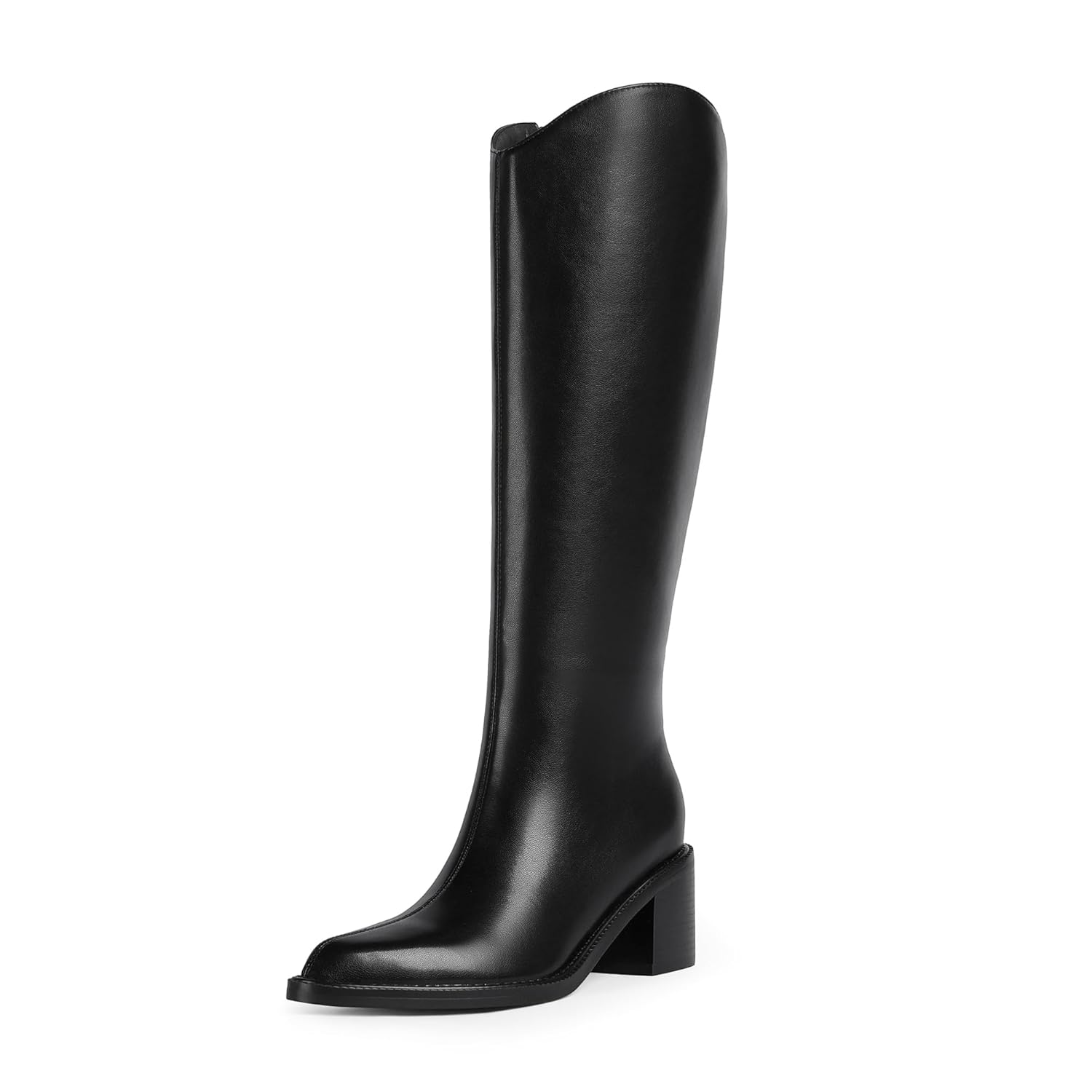 Modatope Womens Knee High Boots Pointed Toe Chunky Block Heel Tall Boots with Side Zipper Long Boot