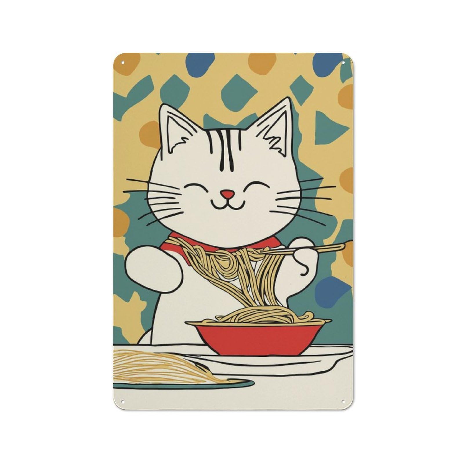 Junmoney Style-20 For Café Or Restaurant, Cat Noodles Lover Retro Metal Sign 30X20cm, Gift For Café Owners And Decorators During The Christmas Season
