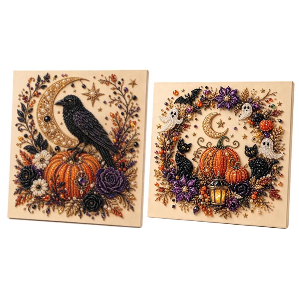 De 2Pcs ​Halloween Pearl Diamond Painting Set, Creative Craft Kit For Adults