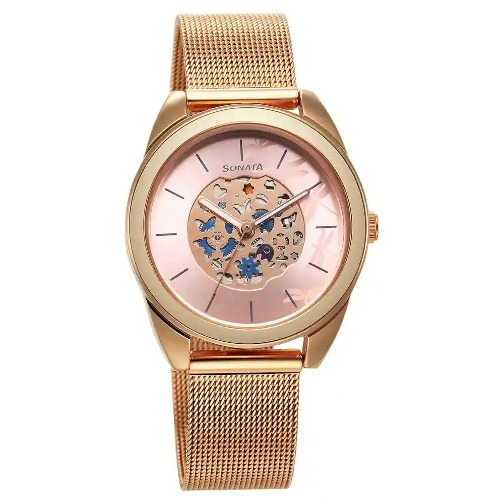 Sonata Unveil Quartz Multifunction Pink Dial Stainless Steel Strap Watch for Women-8182WM02 (B0BZPS19BG) Amazon Price History, Amazon Price Tracker