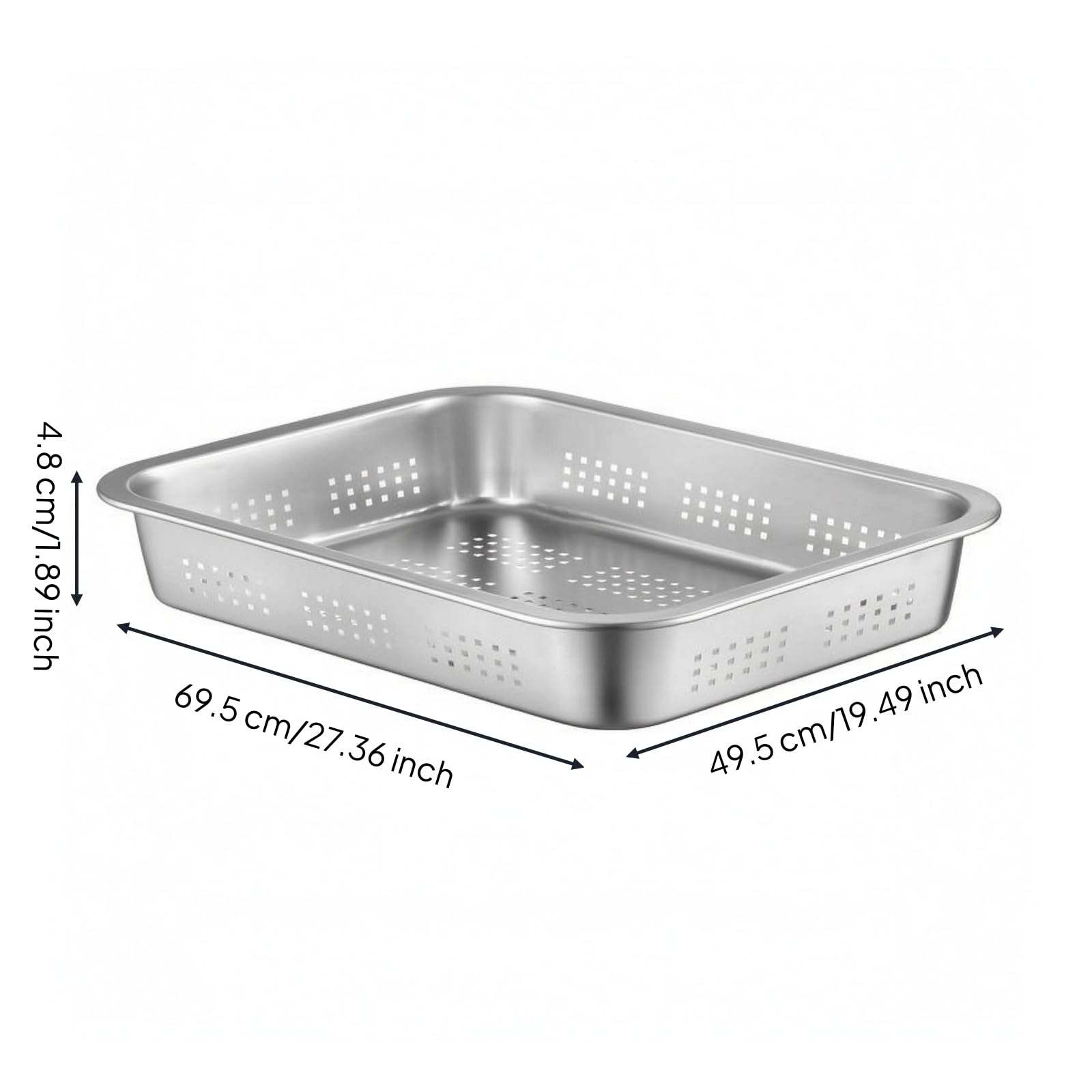 Amagogo Bandeja de Acero Inoxidable Rectangular con Borde Grueso y Fondo Reforzado Organizar y Alimentos Adecuada para Servicio de Mesa Desayunos Reuniones, 70x50x15cm