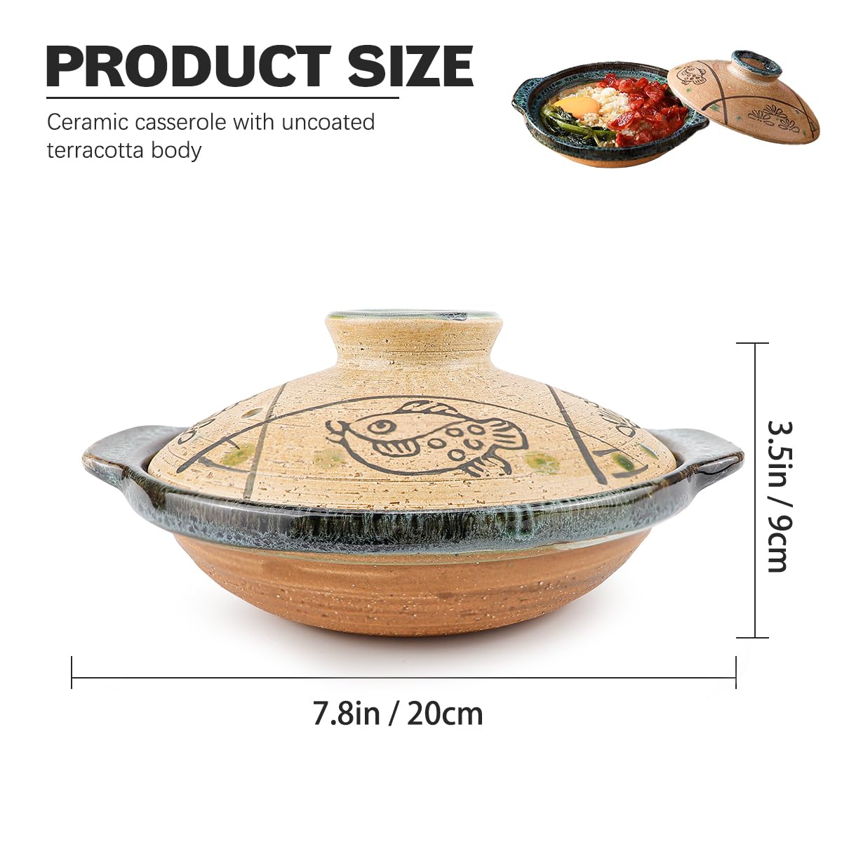 DOERDO - Cazuela de Arcilla China de 7 Pulgadas, Olla de Cerámica con Tapa para Restaurante en Casa, 18 cm