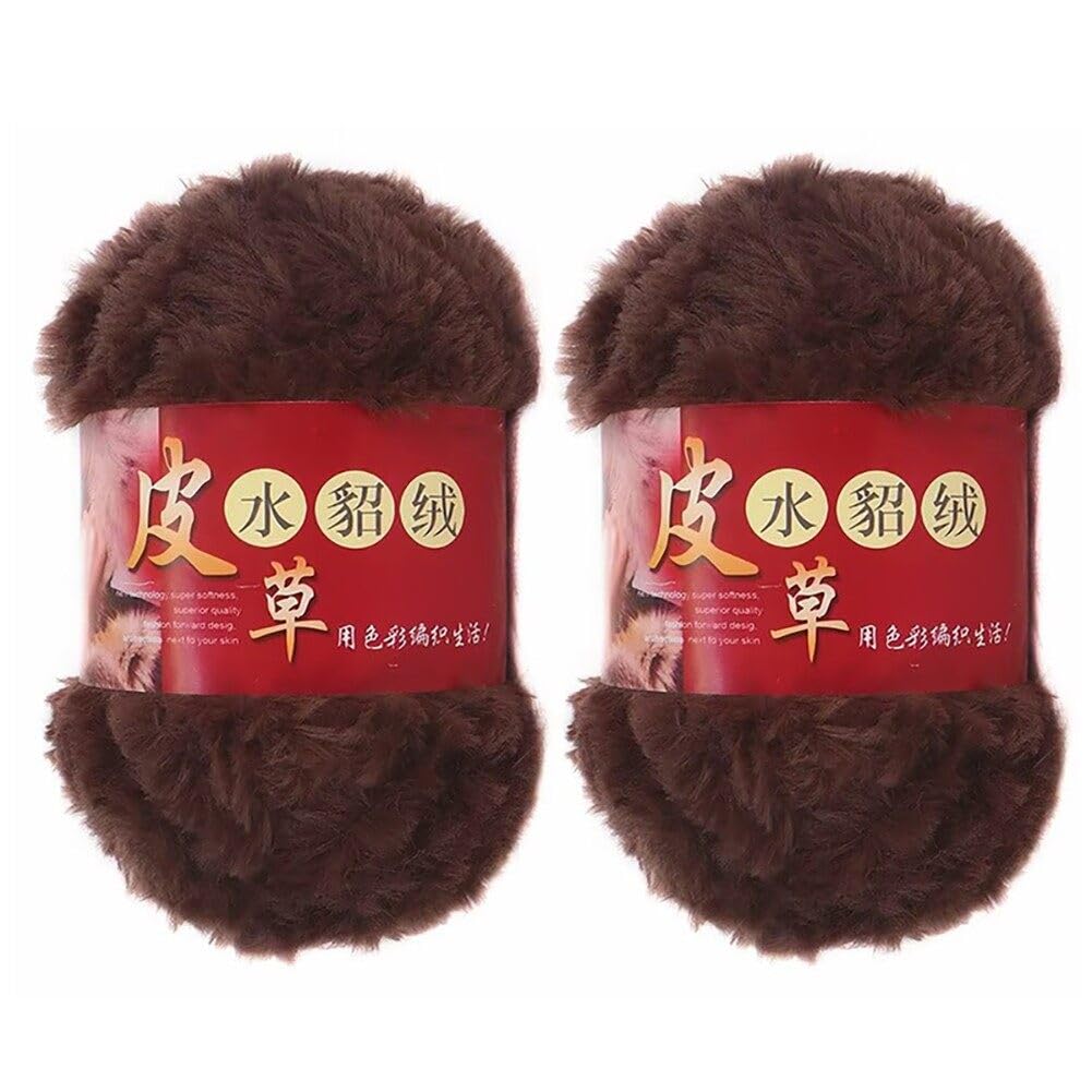 2 Skeins Chunky Fluffy Faux Fur Yarn Skein Imitation Mink Wool Yarn Faux Mink Crocheting Yarn Super Soft Fluffy Eyelash Yarn for DIY Sweater Scarf Glove Knitting Craft — image 1