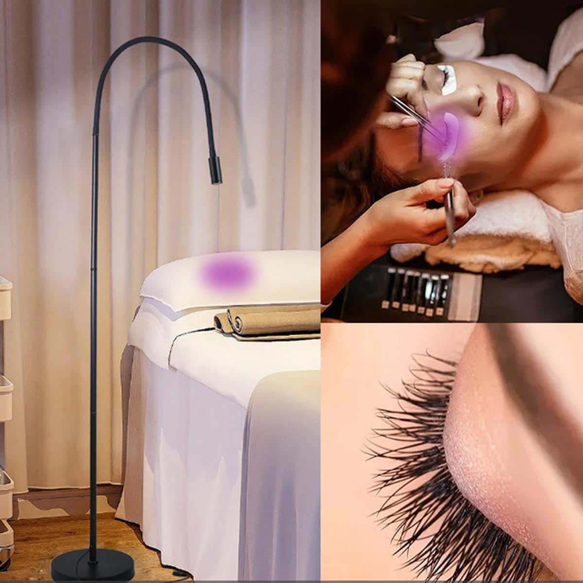 UV-Licht für lichthärtenden UV-Wimpernverlängerungskleber, UV-LED-Wimpernverlängerungslicht + Augenklappe + Schutzbrille + Fußschalter,Einstellbare Punktgröße,10 W flexibler Schwanenhals,Black