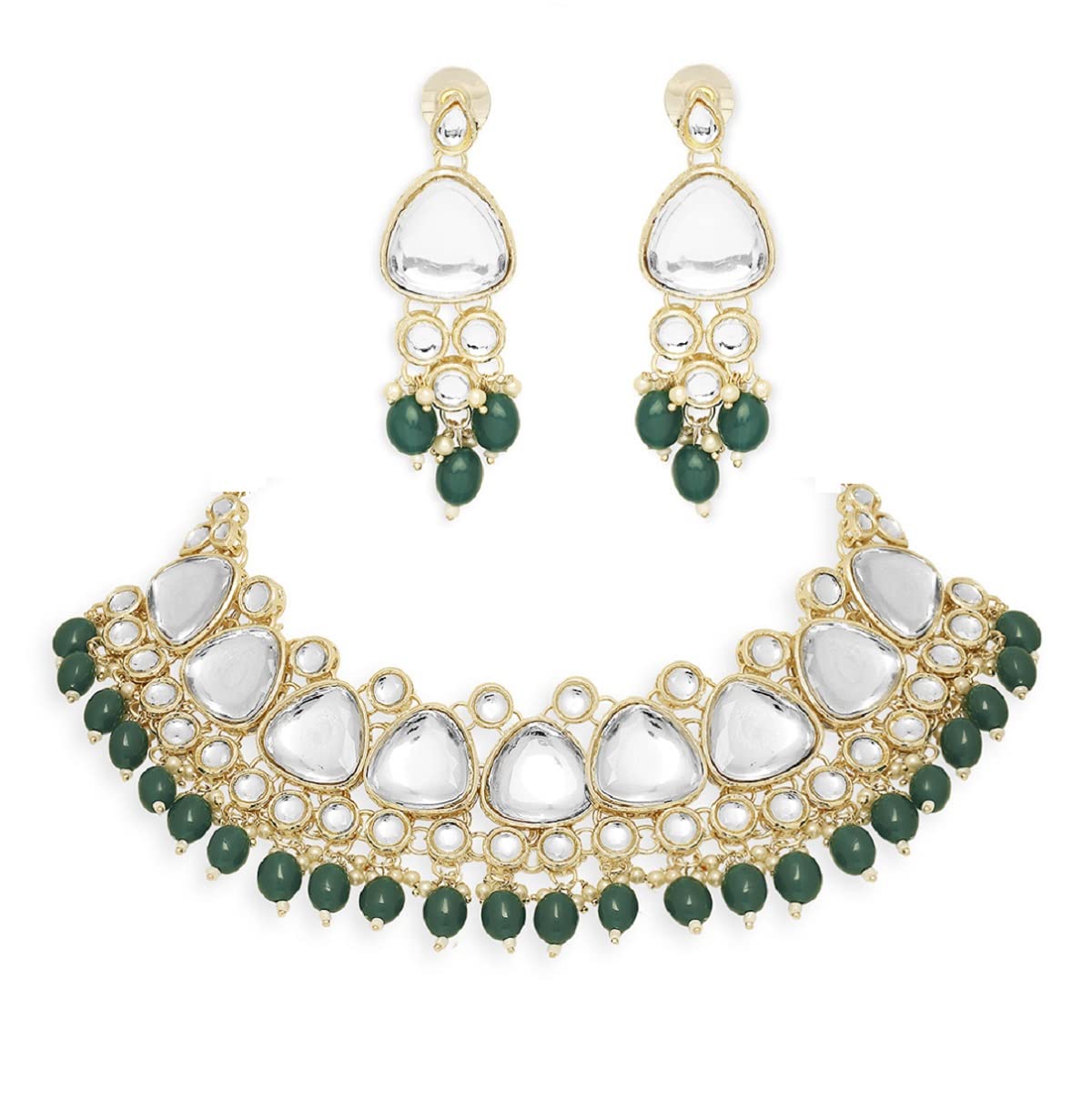 OOMPH Jewellery Green Beads & Kundan Wedding Bridal Ethnic Choker Necklace Set with Drop Earrings For Women & Girls Stylish Latest (NEST9_AOR1) (B0C6GWG9QH) Amazon Price History, Amazon Price Tracker
