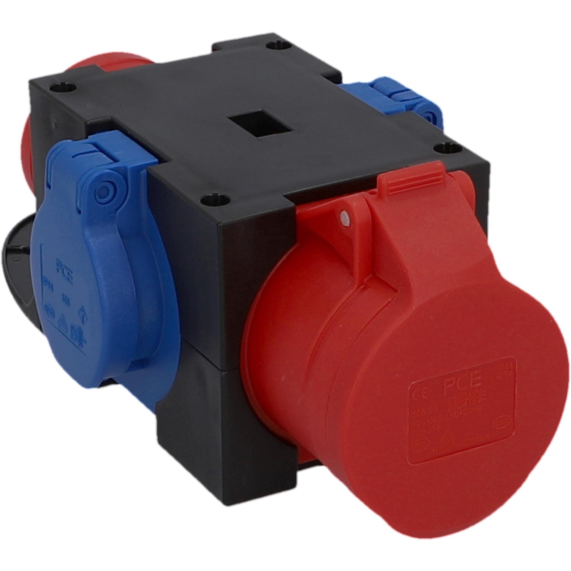 PCE CEE-Mobil-Verteiler, 1xCEE, 2xSchuko 16A, mit Bügel, IP 44