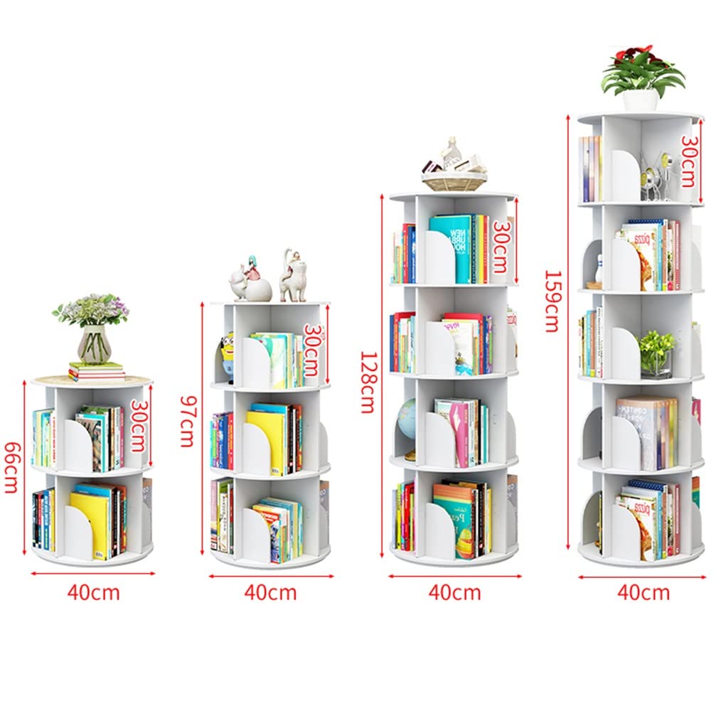 Modern Design 4 Tier 360° Rotating White Bookcase Storage Display Rack For Office Bedroom Living Room Library Floor Standing Shelves (White 50 * 129cm - View #10