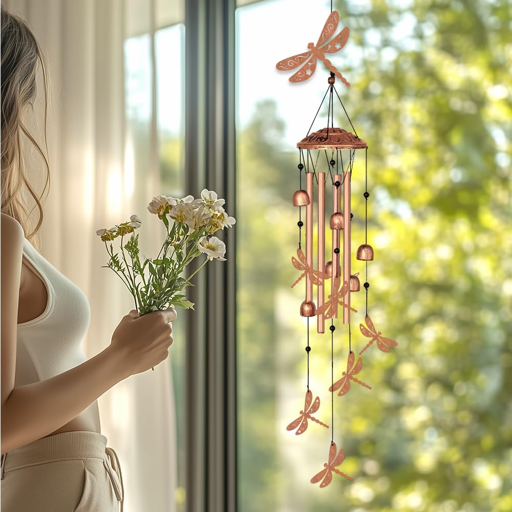 ORIGACH Scacciapensieri a forma di libellula in metallo per esterni, regalo di compleanno, regalo commemorativo per donne, uomini, mamma, nonna, moglie, amici, campanelli a vento per esterni, interni,