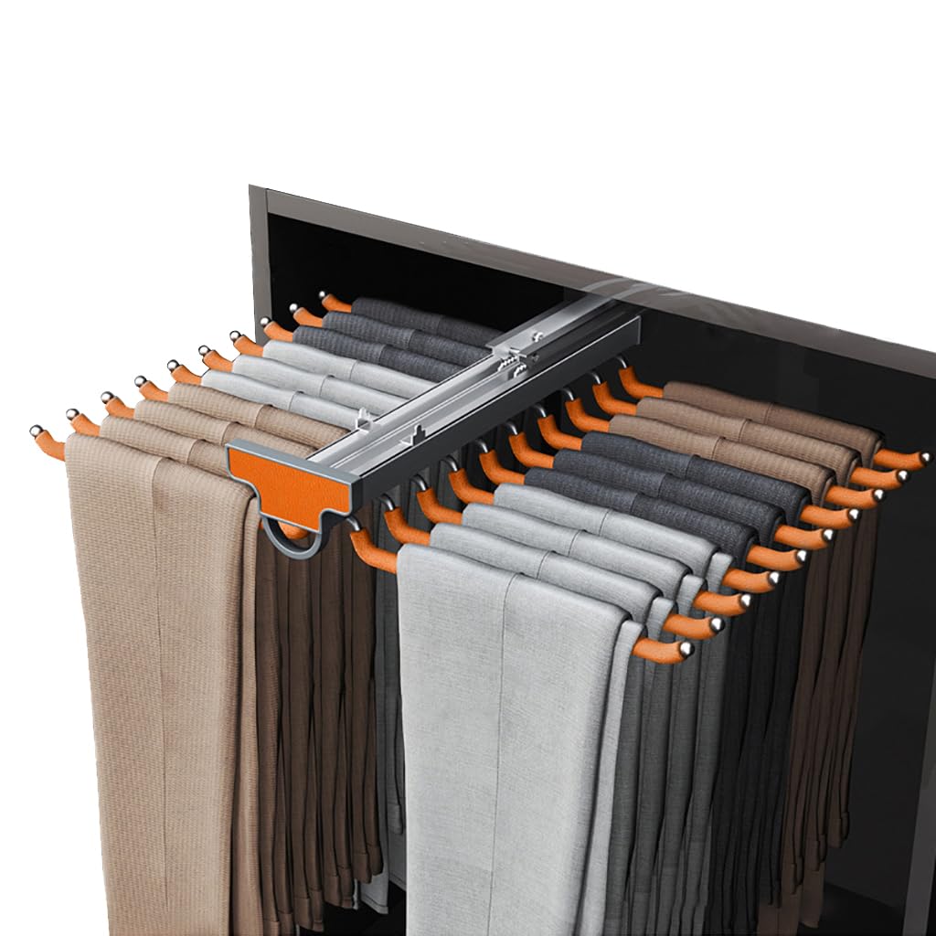 Wysuwany wieszak na spodnie, chowany aluminiowy wieszak na spodnie, ręczniki, szaliki i spodnie garniturowe, wielofunkcyjny, montowany u góry, przesuwny wieszak na spodnie (pomarańczowy, 24,2 x 1
