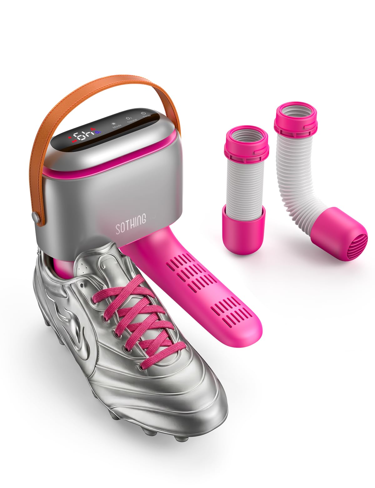 SOTHING Asciug scarpe elettrico con ozono per scarpe da calcio e scarponi | Flusso 360° per scarpe da calcio e sci, tubi flessibili, ozono antiodore, 3 livelli, timer 1–9 ore e borsa portaoggetti.