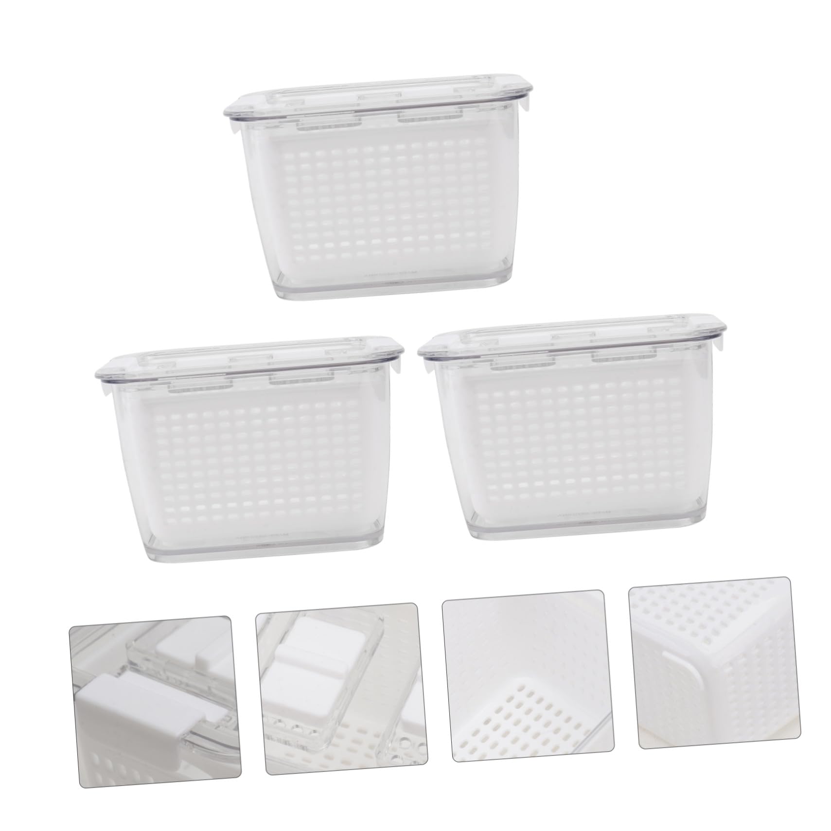 NOLITOY 3 piezas Cajas de Almacenamiento para Frigorífico con Estructura de Drenaje Organizador de Frutas y Verduras Material Fácil de Limpiar Pequeñas y para Conservar Alimentos