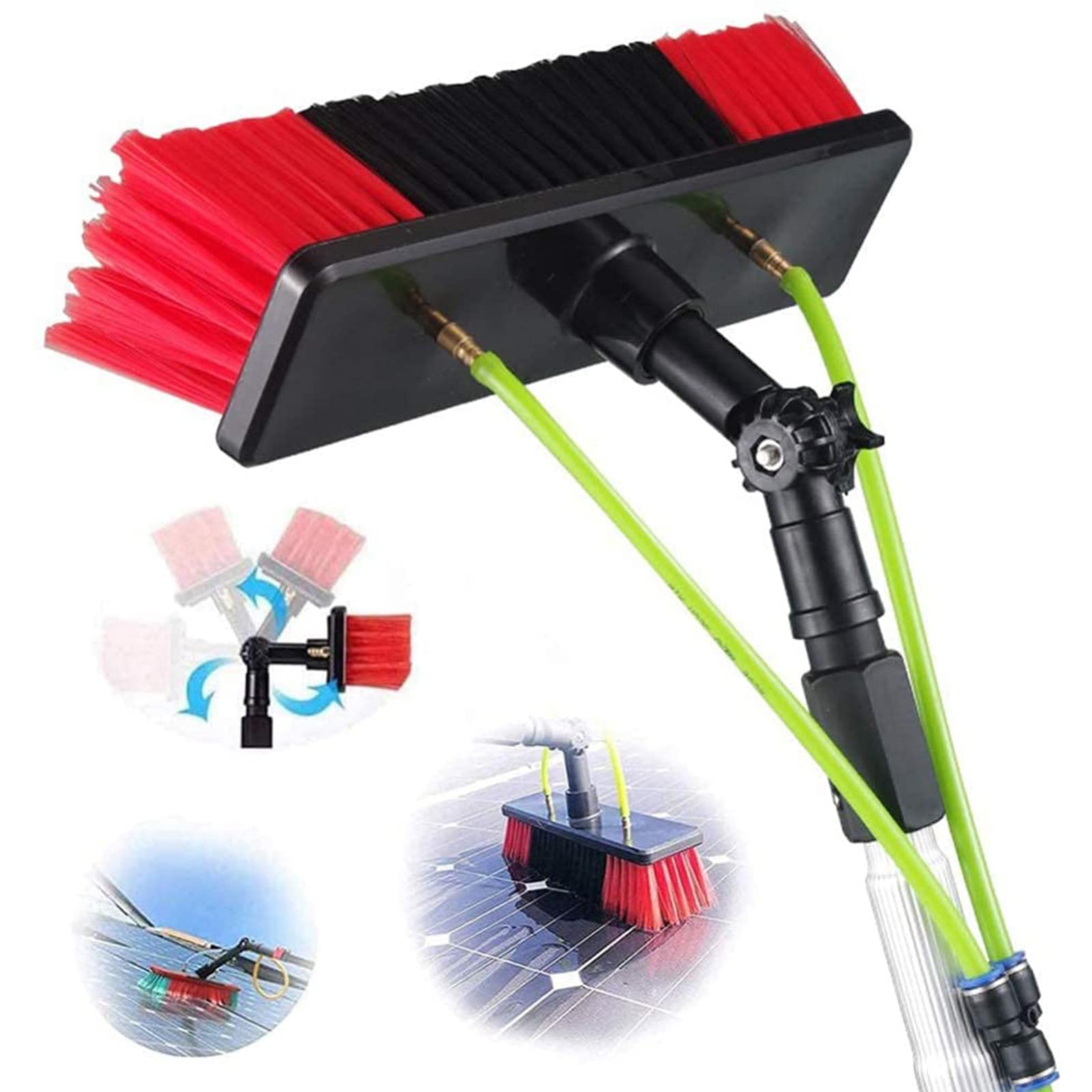 Limpiador fotovoltaico, pértiga para Limpiar Ventanas, Kit de pértiga con Suministro de Agua, Cepillo para Limpiar Ventanas con Mango extendido y Manguera de Agua, Kit de