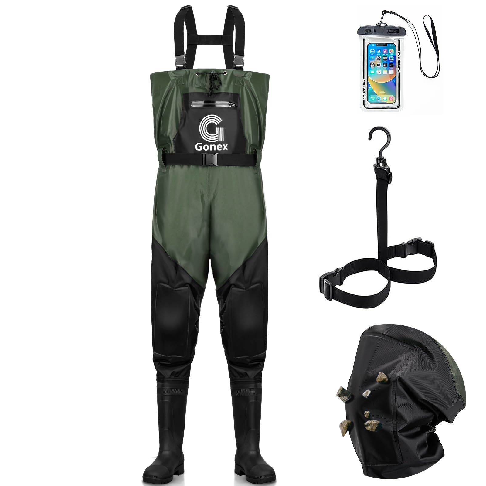 Gonex Chest Waders for Men Women Waterproof 2-Ply PVC Waders for Fishing Duck Hunting with Boot Hanger