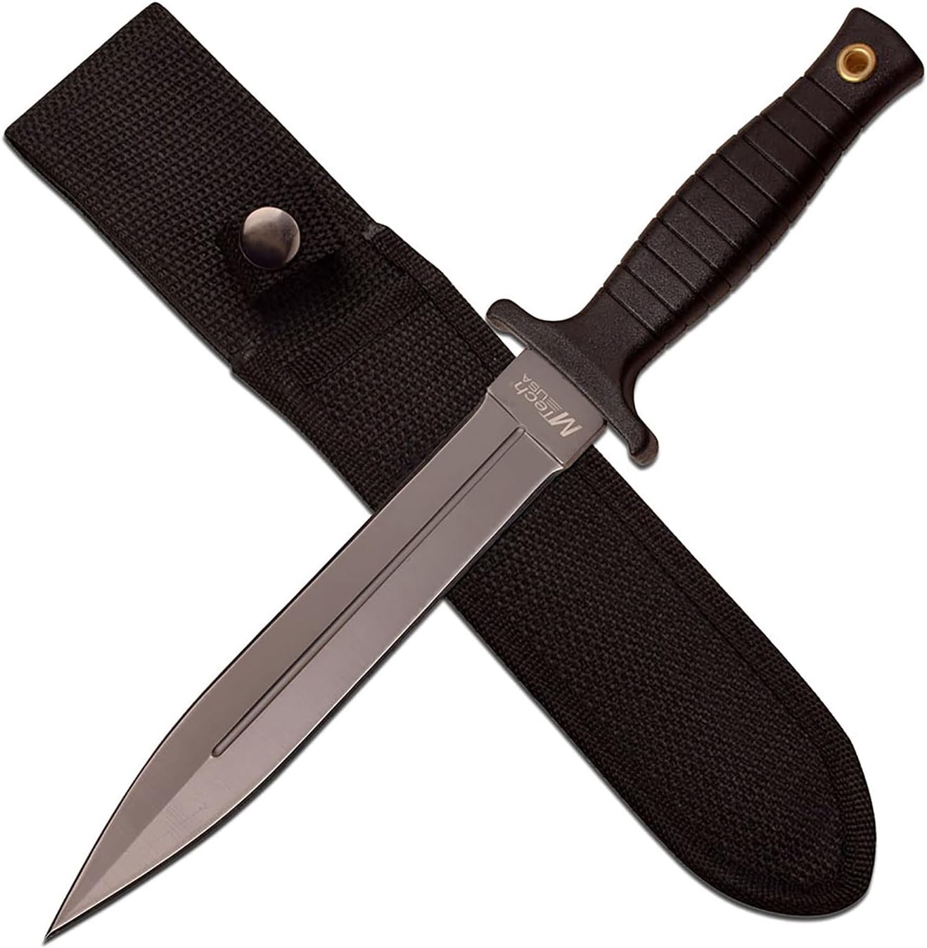 MTECH USA Fixed Blade Knife, TiNite Coated Stainless Steel Blade with Black ABS Handle, Includes Black Nylon Sheath - Hunting, Camping, Survival, Tactical, EDC (Grey)