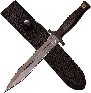 MTECH USA Fixed Blade Knife, TiNite Coated Stainless Steel Blade with Black ABS Handle, Includes Black Nylon Sheath - Hunting, Camping, Survival, Tactical, EDC (Grey)