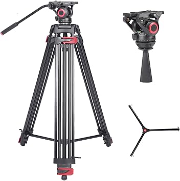 miliboo MTT602A Heavy Duty Video Tripod, 22lbsLoad Capacity, Aluminum Alloy Camera Tripod with Fluid Head & Quick Release Plate,for DSLR Camcorder Mirrorless Camera Live Streaming Wedding Videography